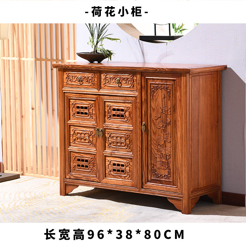 Yanlong sideboard solid wood wine cabinet Chinese antique all-in-one wall elm cabinet partition living room multi-functional storage cabinet three doors three buckets 120*38*85