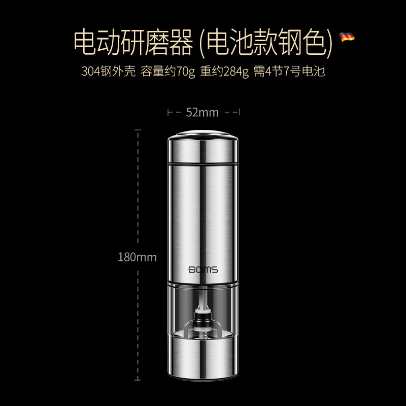 Bomans Electric Pepper Grinder Home External Adjustment Sichuan Pepper Sea Salt Electric Grinder Kitchen Pepper Grinding Bottle Jar Electric Grinder (Type-C Rechargeable Model)