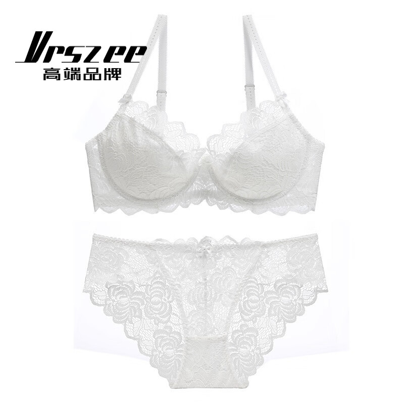 VRSZEE high-end brand underwear women's ultra-thin hot sexy lace bra set temptation underwear bikini white 75B