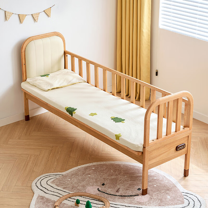 Lin's Home Splicing Bed Baby Crib Crib Side Widen and Height Guardrail Solid Wood Frame Children's Bed KN5B 0.6*2 Meters