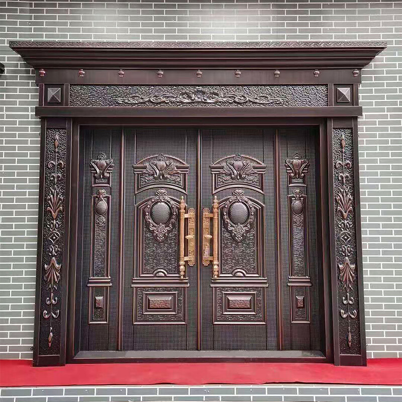 Chenyuju villa door rural zinc alloy double-open imitation copper door household anti-theft door cast aluminum four-door self-built house entry door style 7