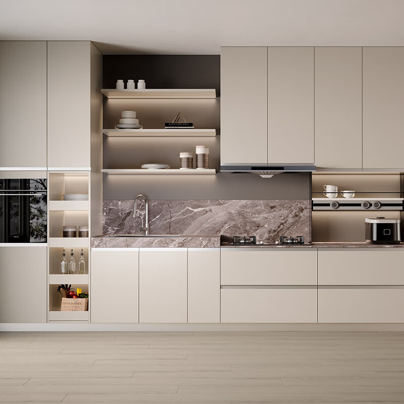 Gold Medal Kitchen Cabinet Kitchen Cabinet Customized Overall Kitchen Kitchen Cabinet Decoration Modern Simple Quartz Stone Countertop Cabinet Package 3 linear meters + stove