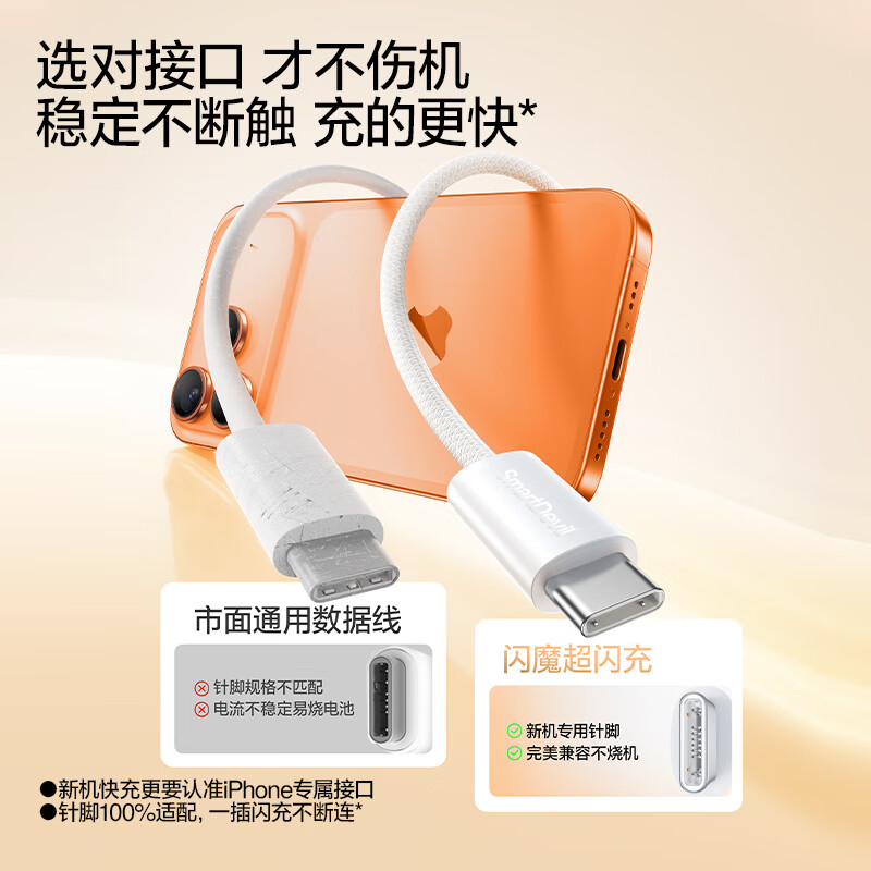 Flash Magic Apple 17/16/15 charging cable dual Type-C data cable PD60W fast charging cable double-head ctoc suitable for iPhone17/16e/15ProMax tablet iPad notebook