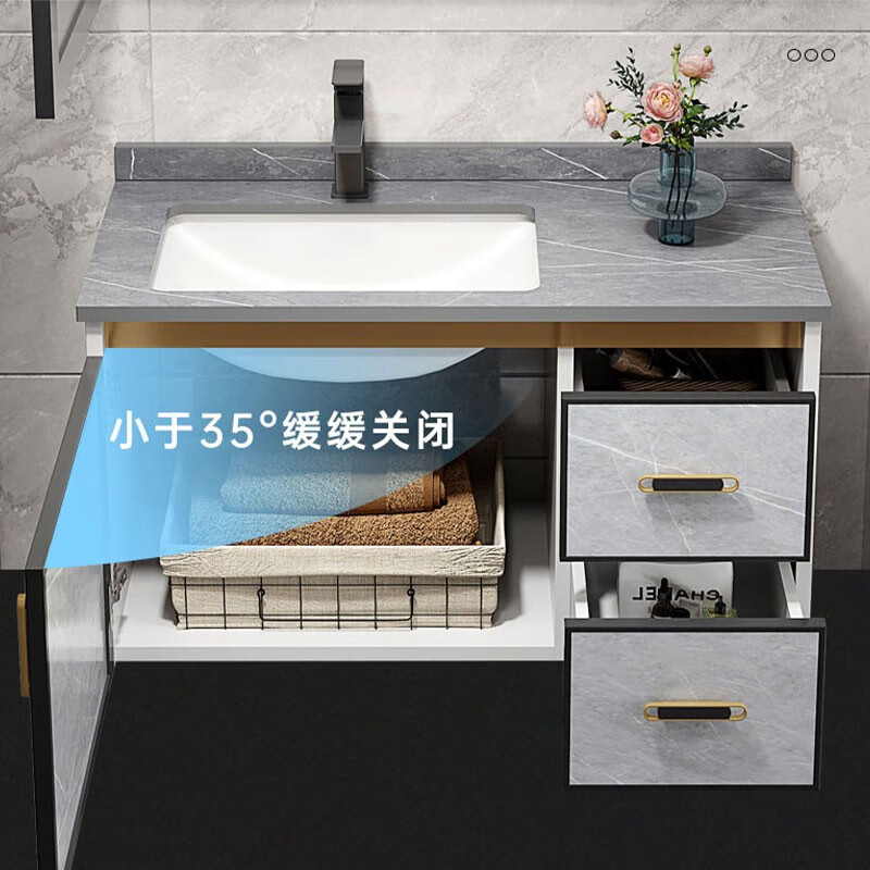 Xijianting door-to-door installation bathroom cabinet bathroom washbasin combination ceramic wash basin washbasin 80CM double-door ceramic basin cabinet + induction mirror cabinet self-installation