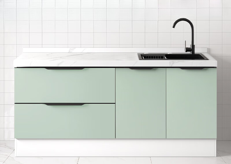 Zimu Yaju kitchen cabinets household marble slate cabinets simple kitchen stove cabinet sink cabinet integrated cabinet 70cm flat white cabinet + PET door Morandi double door