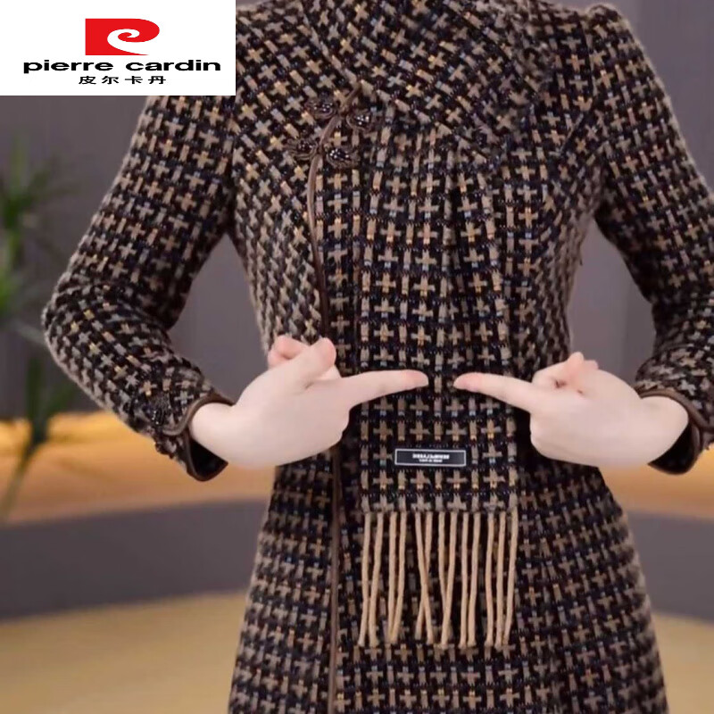 Pierre Cardin (Pierre Cardin) Western-style one-piece velvet improved cheongsam dress autumn and winter new new Chinese style warm and slimming cheongsam dress for middle-aged mothers 1085# Elegant coffee color non-wool + back zipper XL 115-125 pounds Please see details when placing an order