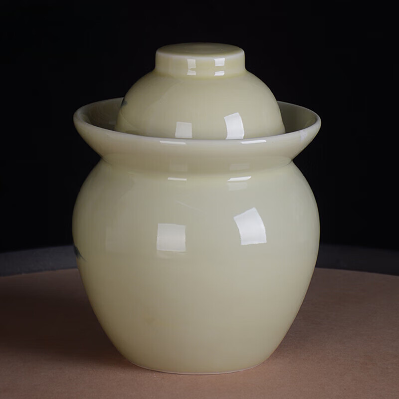 ZSR Jingdezhen ceramic pickle jar household old-fashioned sealed pickled cabbage salted duck egg pickling jar thickened double-lid storage jar 1ml 1.5 catties Huangshan water pickle jar