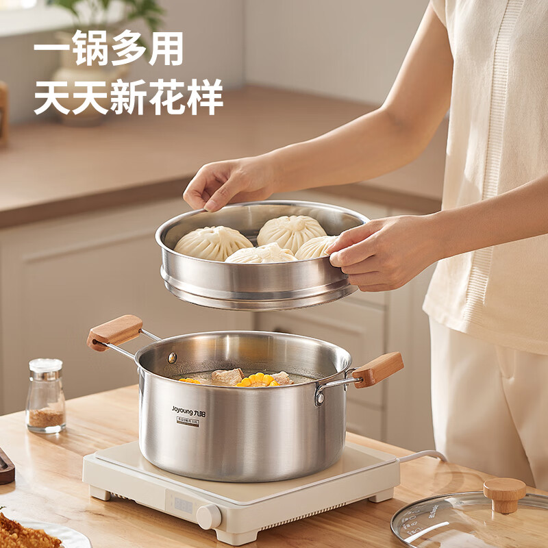 Joyoung 316L stainless steel food grade soup pot steamer thickened household cooking pot noodles cooking porridge stew pot gas induction cooker universal suitable for 3-5 people 24cm 5.1L