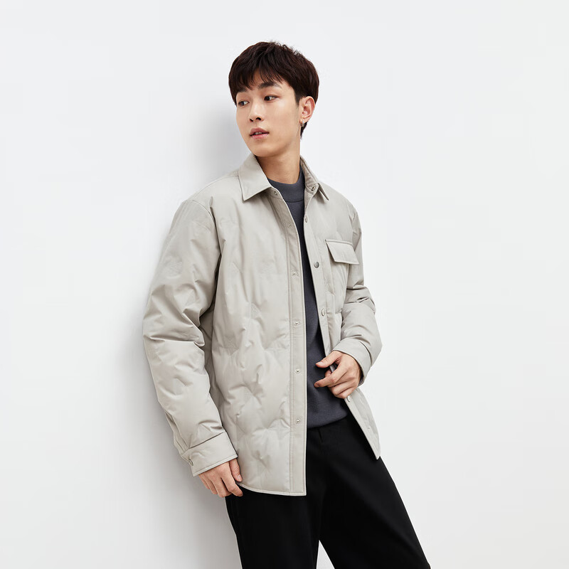 PEACEBIRD Men's Shirt Style Thin Down Jacket Winter Loose Short Warm Jacket Black (Loose) 2 M