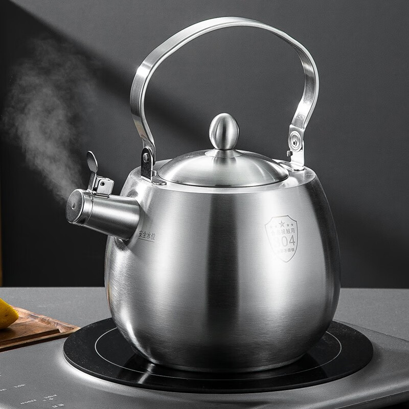 Xiaole Xiong (xiaolexiong) extra thick food grade 304 stainless steel kettle household whistle spherical blowing kettle induction cooker open flame gas stove with long mouth (boiling water whistle) 5L extra thick 304 all steel kettle
