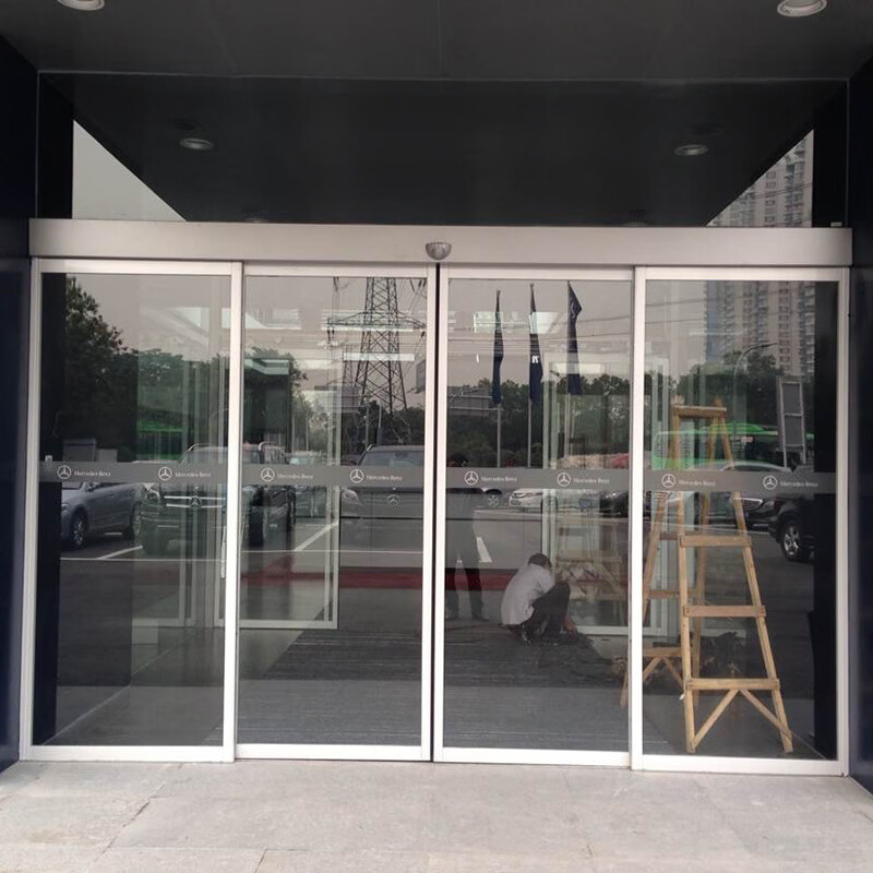 Guangzhou automatic glass door manufacturer Qingyuan induction glass door Guangdong stainless steel glass sliding door black