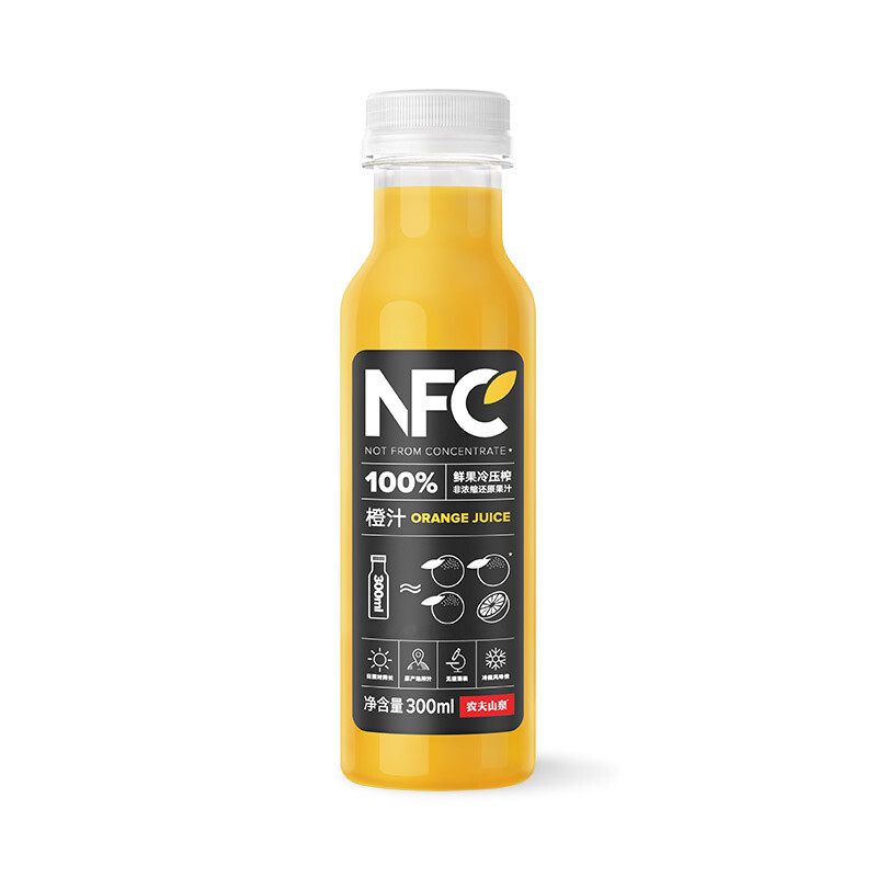 Nongfu Spring 100% pure juice NFC orange juice 300ml*24 bottles of fresh fruit cold pressed 0 additive beverage New Year gift box