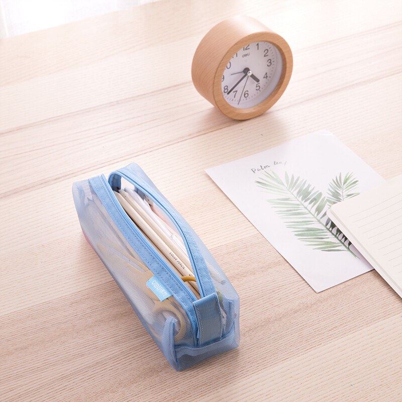 Deli transparent mesh pencil bag can be used for exams/examinations. Nylon square large-capacity portable pencil storage bag. Suitable for high school entrance examination and postgraduate entrance examination. Stylish gray school stationery gift