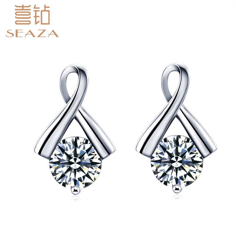 Hi Diamond White 18k Gold Single Ribbon Earrings Delicate Hi Diamond White 18k Gold Single Ribbon Earrings Delicate Stud 20 Points