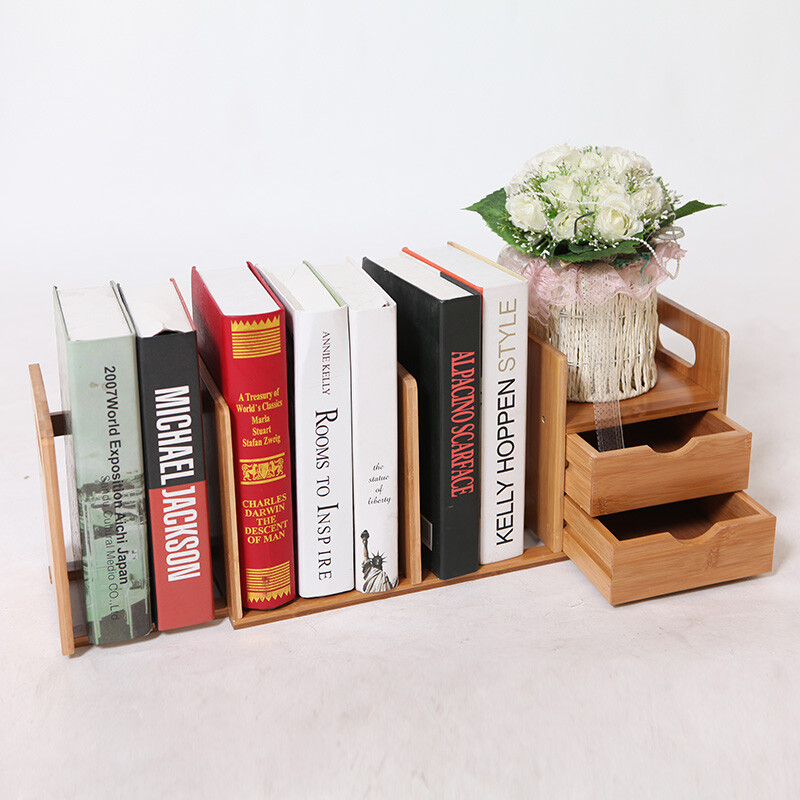 Halodn Simple Bamboo Desktop Bookshelf Storage Shelf Office Wood Halodn Simple Bamboo Desktop Bookshelf Storage Shelf Office Wood Small Student Desk Creative Telescopic Double Drawer