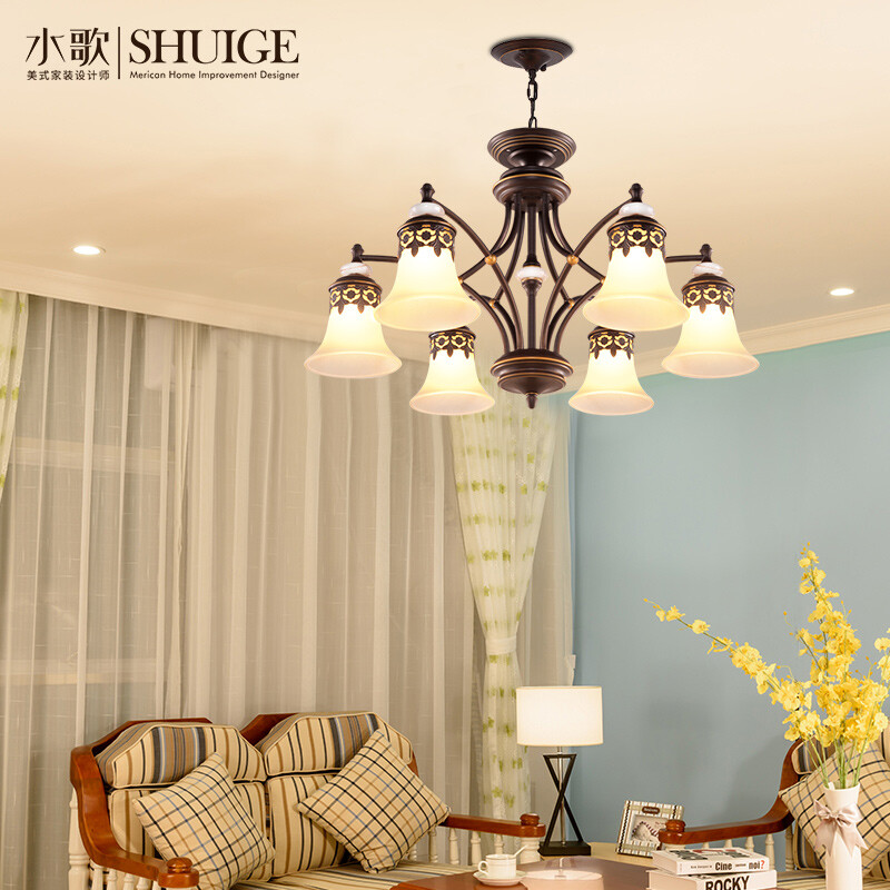 Water Song Lighting American Wrought Iron Chandelier Living Room Water Song Lighting American Wrought Iron Chandelier Living Room Simple Bedroom Suite Study Nordic Gl Lampshade Retro Jade Restaurant