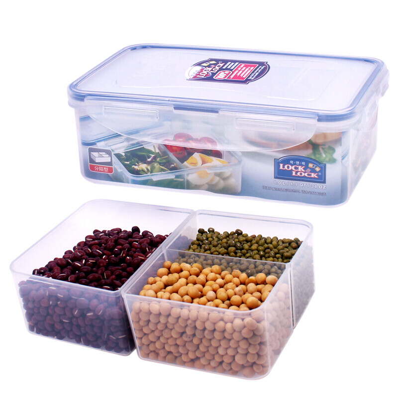 LOCK&LOCK large-capacity separated plastic crisper lunch box lunch box snack fruit box refrigerator storage box storage box 1L