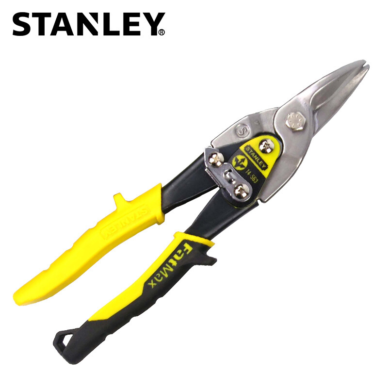 Stanley (STANLEY) powerful aviation scissors, iron scissors, industrial grade stainless steel scissors, rubber and plastic handle iron scissors, 10 inches (straight head, yellow handle) 14-563
