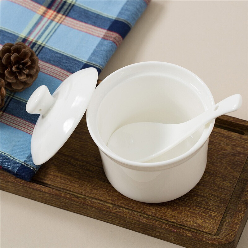 Sky Top Ceramic Stew Cup Waterproof Covered Bowl Bone China Soup Cup Steamed Egg Custard Bird's Nest Cup Household Single Serve Pure White 300ml