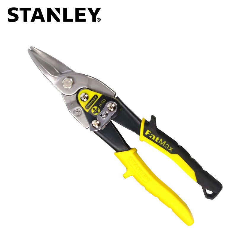 Stanley (STANLEY) powerful aviation scissors, iron scissors, industrial grade stainless steel scissors, rubber and plastic handle iron scissors, 10 inches (straight head, yellow handle) 14-563
