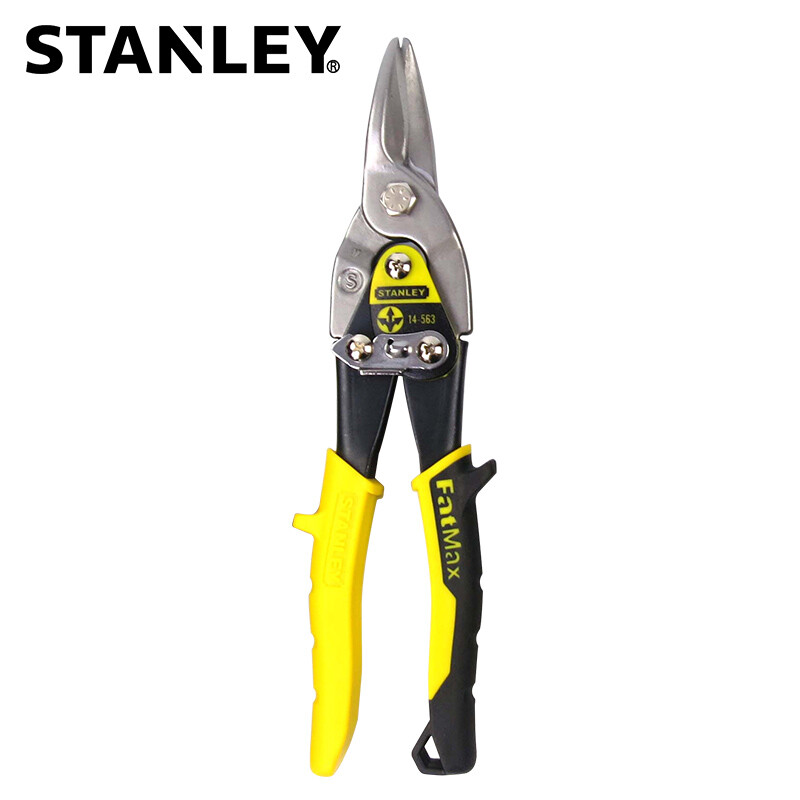 Stanley (STANLEY) powerful aviation scissors, iron scissors, industrial grade stainless steel scissors, rubber and plastic handle iron scissors, 10 inches (straight head, yellow handle) 14-563