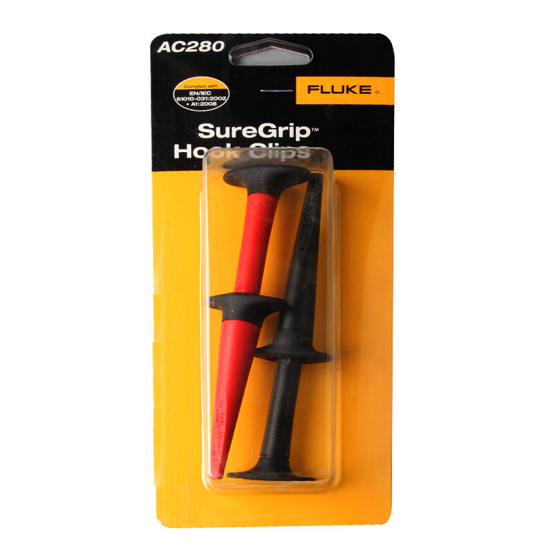 FLUKE AC280 SureGrip series industrial hook test clamps are used with TL222 and TL224 test leads