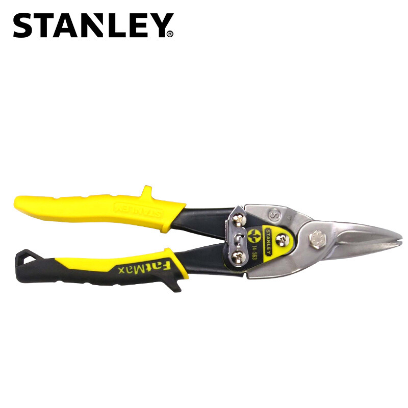 Stanley (STANLEY) powerful aviation scissors, iron scissors, industrial grade stainless steel scissors, rubber and plastic handle iron scissors, 10 inches (straight head, yellow handle) 14-563
