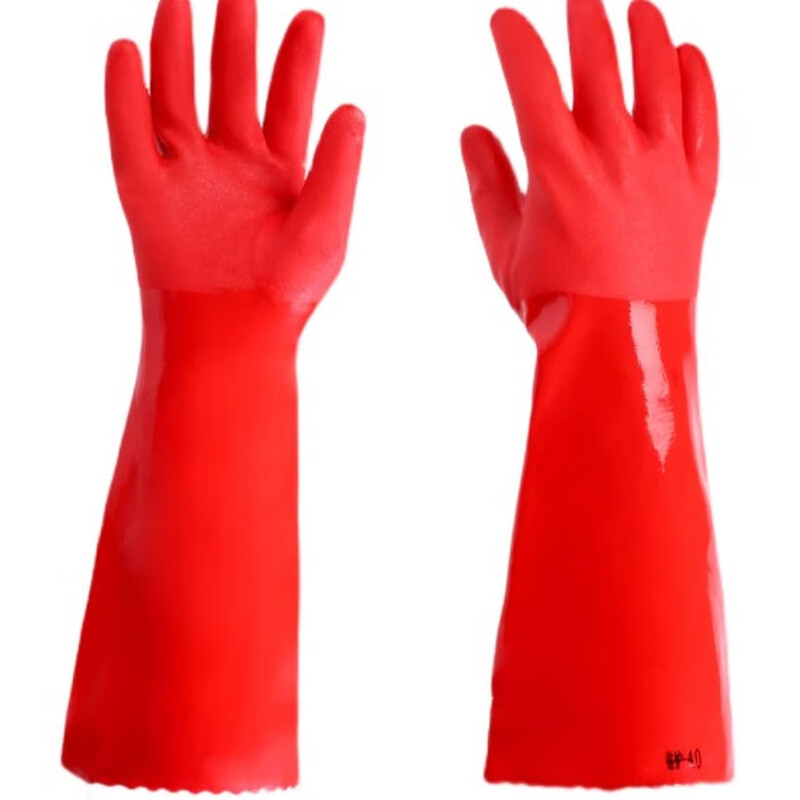 Dishwashing gloves, housework, kitchen, durable, velvet, thickened rubber, women's rubber, waterproof, extended rubber, washing clothes and washing dishes, red one-piece velvet (40cm), 1 pair, one size fits all