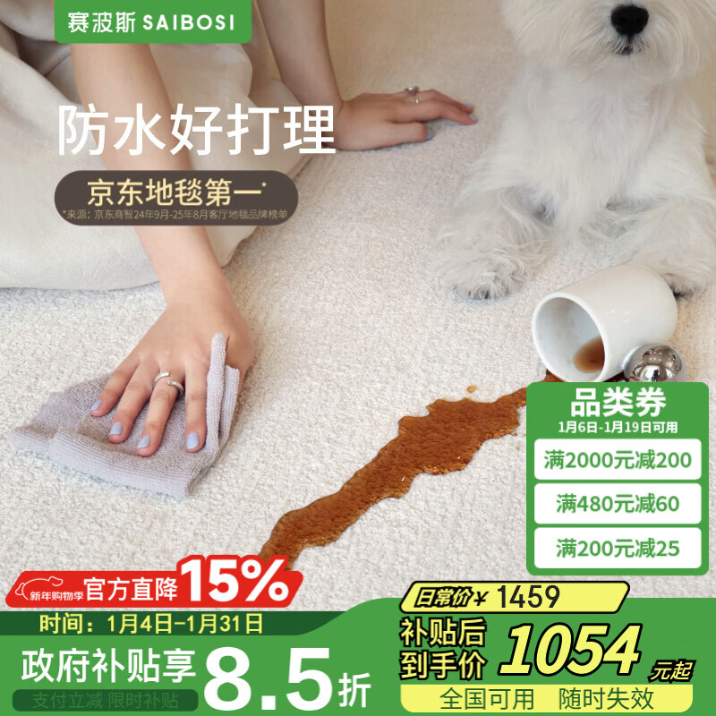 Saibos waterproof and anti-fouling carpet white moonlight French light luxury high-end simple cream style living room anti-slip 200*300CM