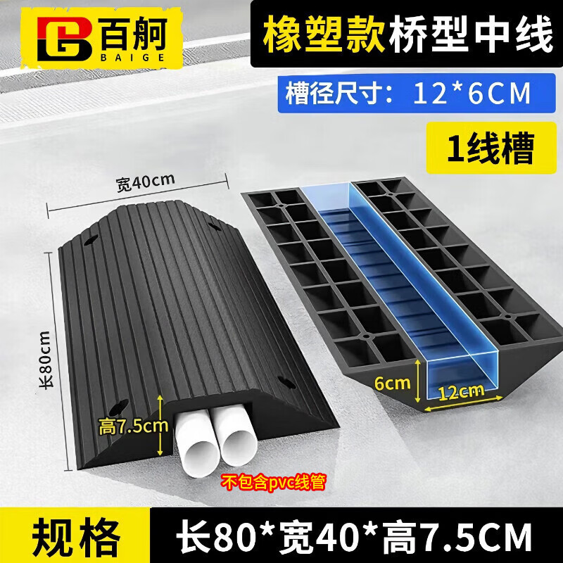 BAIGE bridge-type wire trough threshold pad double-sided slope pad along the slope line board cable protection speed bump step pad slot diameter 6*12