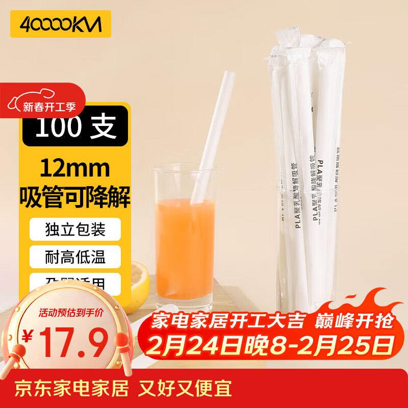 Forty Thousand Kilometers Disposable Straws PLA Biodegradable Straws for Pregnant Women and Children Food Grade High Temperature Resistant 12*230mm 100 Count