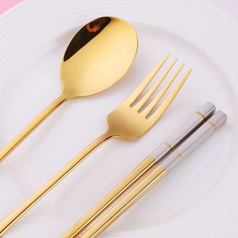 Buyer Star Spoon Chopstick Set 304 Stainless Steel Korean Tableware Portable Tableware Student Children Chopsticks Spoon Fork Spoon+Chopstick+Wheat Box Noble Silver