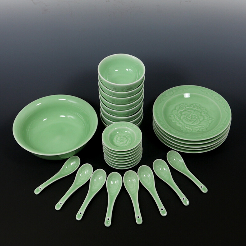 Shenfulongquan celadon tableware set Longquan celadon tableware set 30-piece set