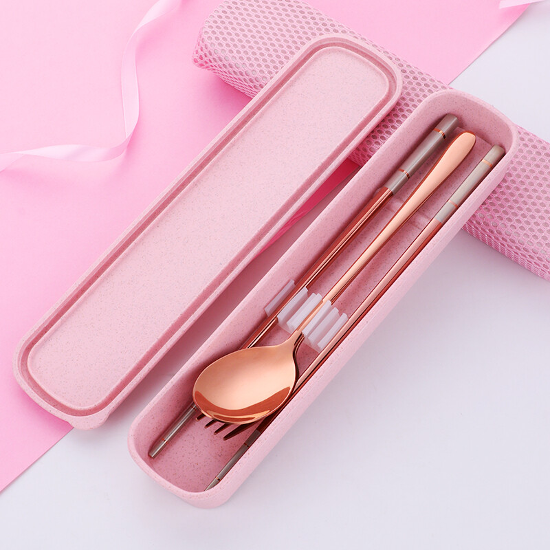 Buyer Star Spoon Chopstick Set 304 Stainless Steel Korean Tableware Portable Tableware Student Children Chopsticks Spoon Fork Spoon+Chopstick+Wheat Box Noble Silver