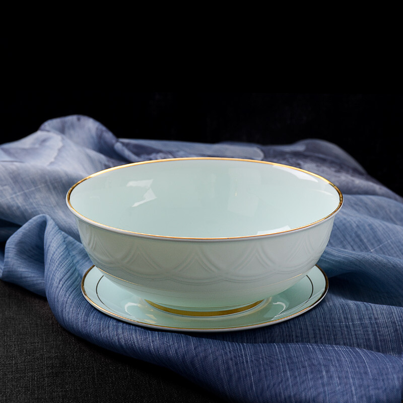 Huaguang National Porcelain Chinese style celadon tableware set Hua celadon bowl and plate set Qianfeng green bone china tableware 16-piece gift box