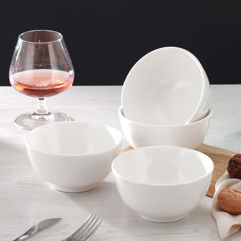 Liangjia pure white ceramic rice bowl, ceramic bowl, soup bowl, ceramic bowl, thickened and anti-scalding, 5 inches, 4 pieces