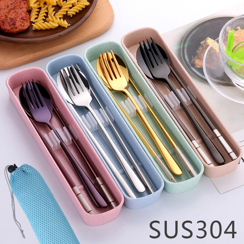 Buyer Star Spoon Chopstick Set 304 Stainless Steel Korean Tableware Portable Tableware Student Children Chopsticks Spoon Fork Spoon+Chopstick+Wheat Box Noble Silver