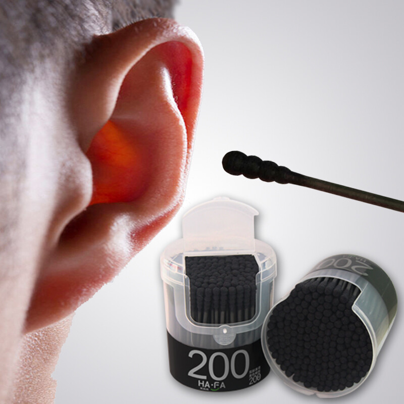 Laughing Mom Black double-headed spiral ear cotton swabs, ear cotton swabs, 200 pieces