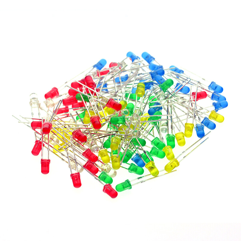 TaoTimeClub 3mm luminescent tube LED lights, red, green, yellow, blue and white, 20 pcs each, diode package, lamp beads, 100 pcs in total