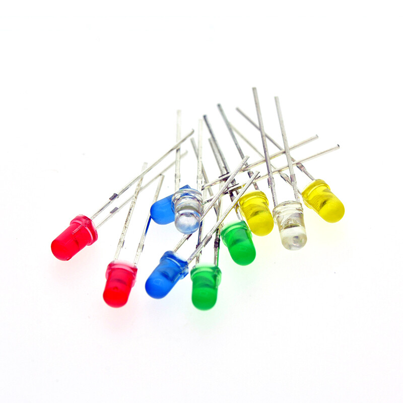 TaoTimeClub 3mm luminescent tube LED lights, red, green, yellow, blue and white, 20 pcs each, diode package, lamp beads, 100 pcs in total