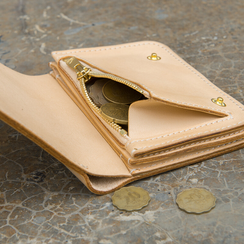 Children who are tired of playing Caibu series Simple Doctrine Handmade vegetable tanned cowhide short unisex wallet Tochi wood leather-khaki 1#