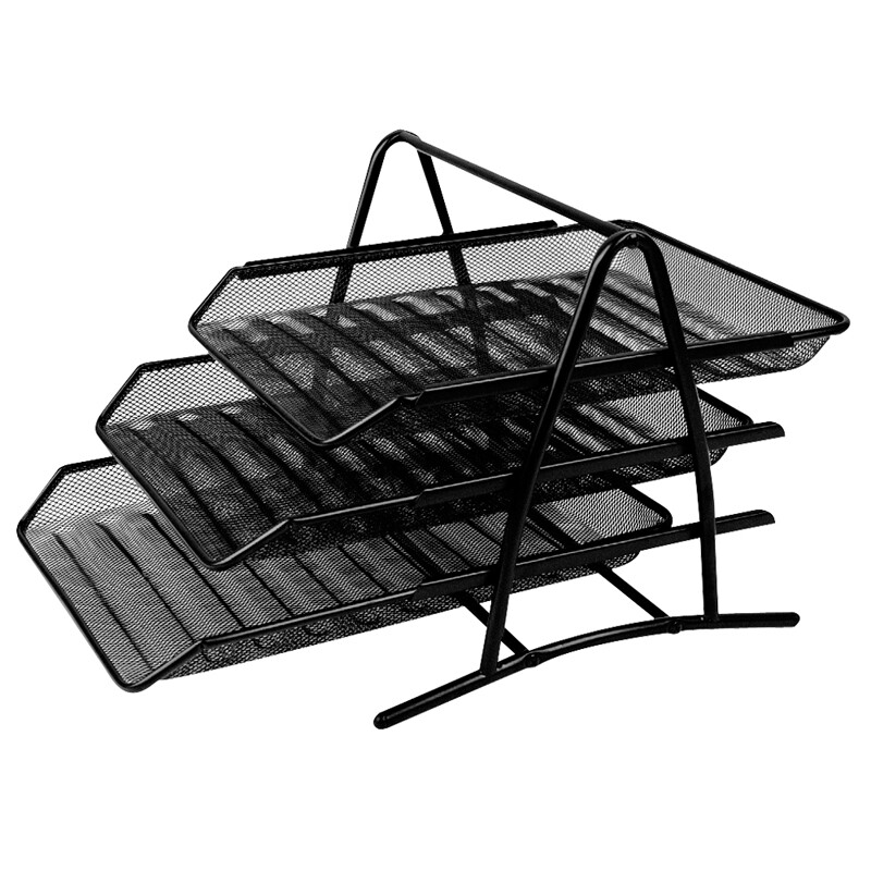Office Supplies Metal Iron Grid Three Layer File Tray Office Supplies Metal Iron Grid Three Layer File Tray Rack Multi Finishing Racks Pull Out Bar Box Basket Holder Black