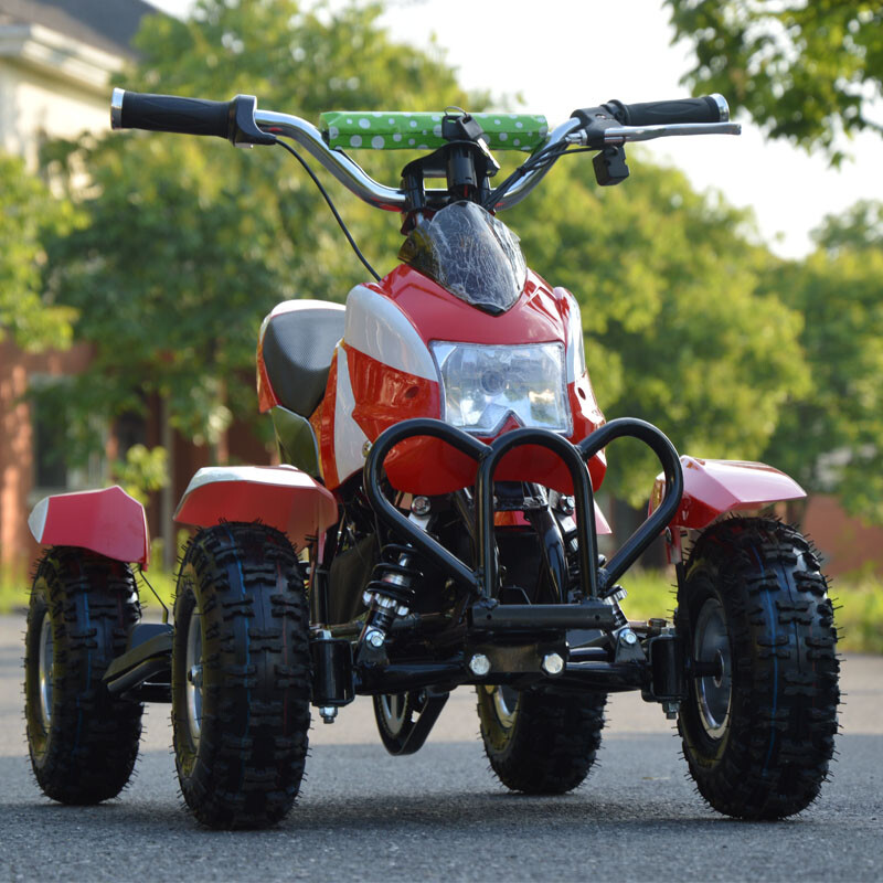 Airuge 49cc fuel four-wheel motorcycle, small four-wheel rechargeable electric ATV, children's mini motorcycle, red and white, oil-burning electric start model