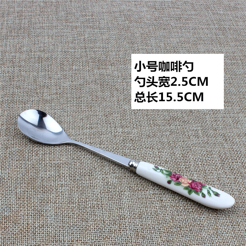 Xingyue Korean version red rose ceramic handle spoon spoon small spoon western food knife and fork fruit fork coffee small spoon long handle spoon 2 pack/red rose small coffee spoon