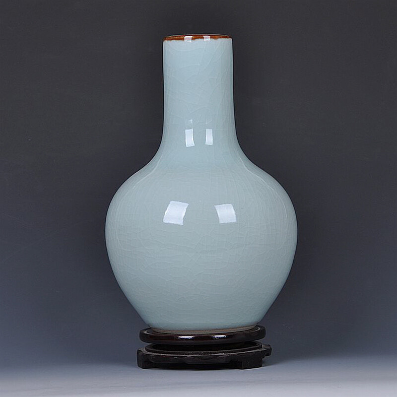 Jiuzang Zunpin Jingdezhen porcelain antique vase shadow celadon glaze official kiln crack living room home decoration crafts ornaments shadow glaze borneol vase (height 30 width 19)