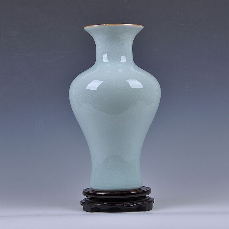 Jiuzang Zunpin Jingdezhen porcelain antique vase shadow celadon glaze official kiln crack living room home decoration crafts ornaments shadow glaze borneol vase (height 30 width 19)