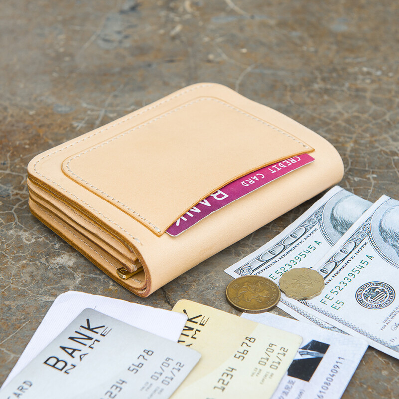 Children who are tired of playing Caibu series Simple Doctrine Handmade vegetable tanned cowhide short unisex wallet Tochi wood leather-khaki 1#