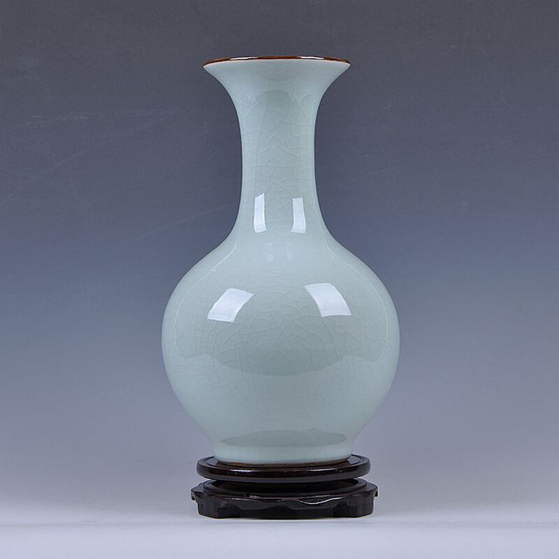 Jiuzang Zunpin Jingdezhen porcelain antique vase shadow celadon glaze official kiln crack living room home decoration crafts ornaments shadow glaze borneol vase (height 30 width 19)