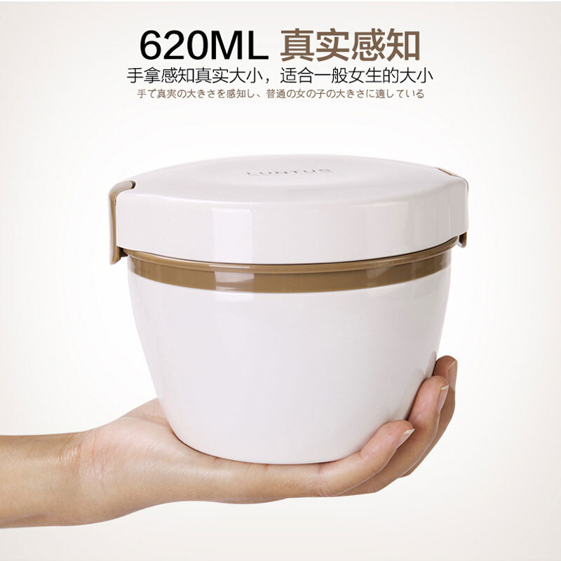 ASVEL stainless steel insulated lunch box 2-layer adult student double-layer insulated bucket microwaveable, pink 620ml 2-layer