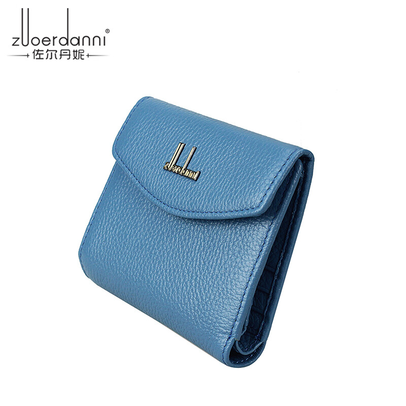 Zordani Wallet Women's Short Tri-fold Buckle Multi-Card Slot Student Money Clip Personalized Fashion Cowhide Coin Clip Card Holder A73 Blue